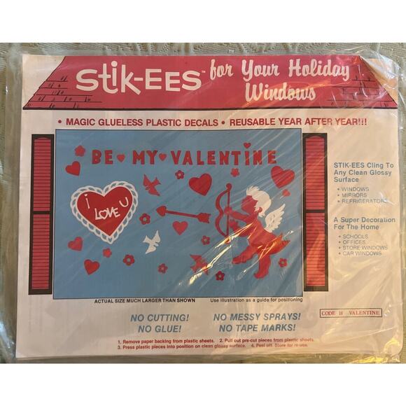 Vintage Stik-EES Decals Window Clings VALENTINE’S DAY - VINTAGE - NEW UNOPENED! - Picture 1 of 9